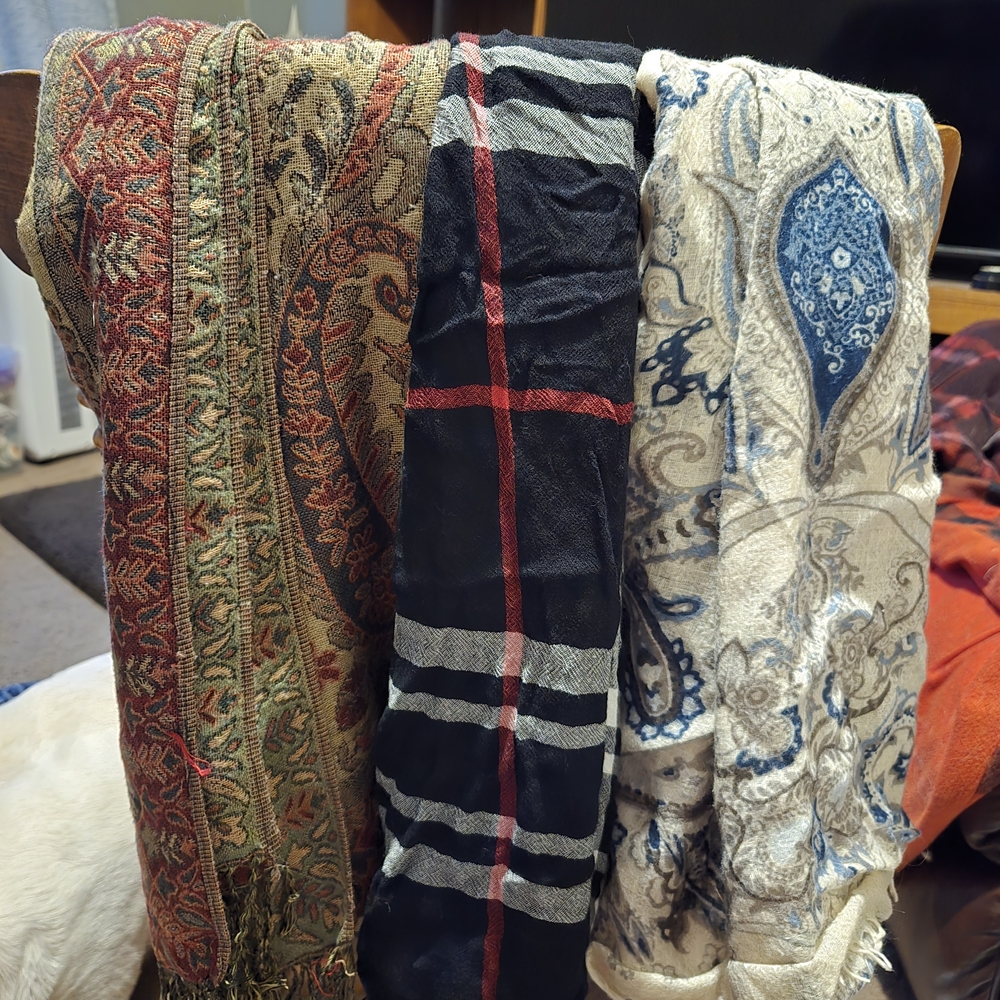 Set of Three Patterned Scarves - Paisley, Plaid & Boho Prints